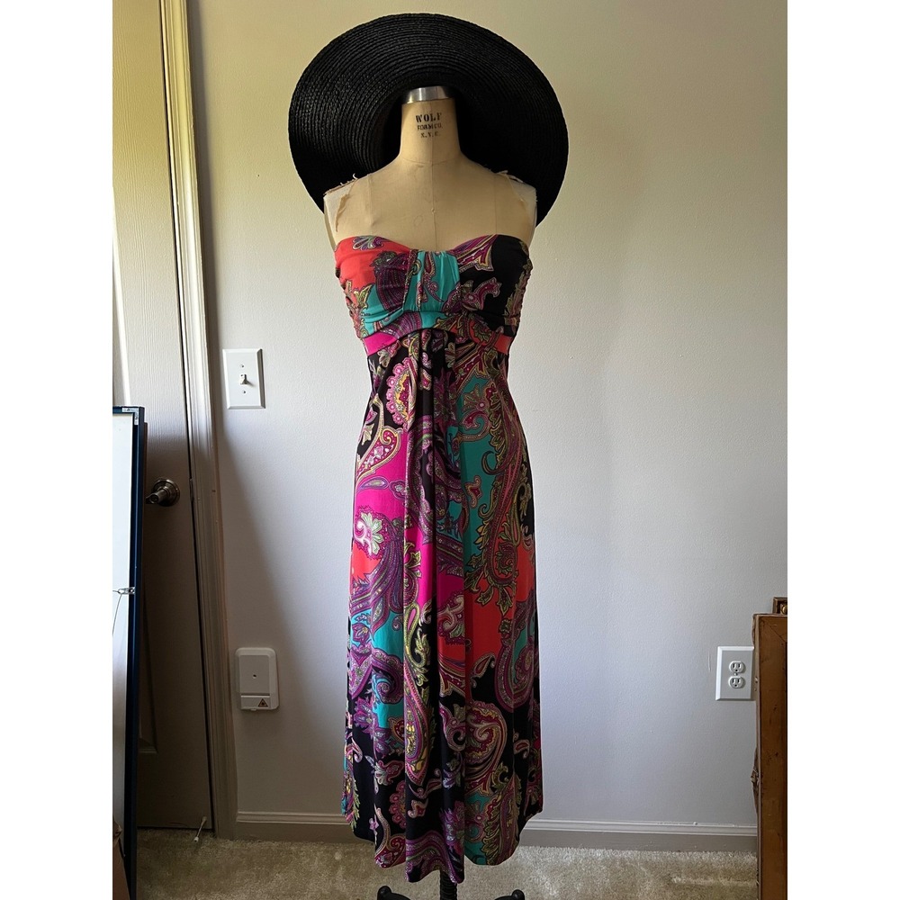 MSK Petite Y2K Paisley Strapless Maxi Dress 6P Boho Empire Waist
